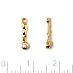 Anh&auml;nger, unebenes Rechteck mit Zirkonia, mit 1 Loch, vergoldetes Silber, 12,5x3x1,5 mm, 2 Stk