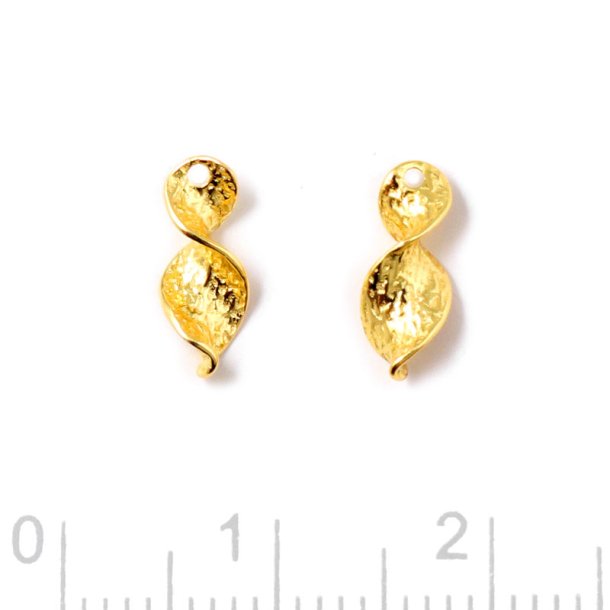 Anhnger, gedreht, gehmmert, 1 Loch, Silber vergoldet, 9,5x4 mm, 2 Stck