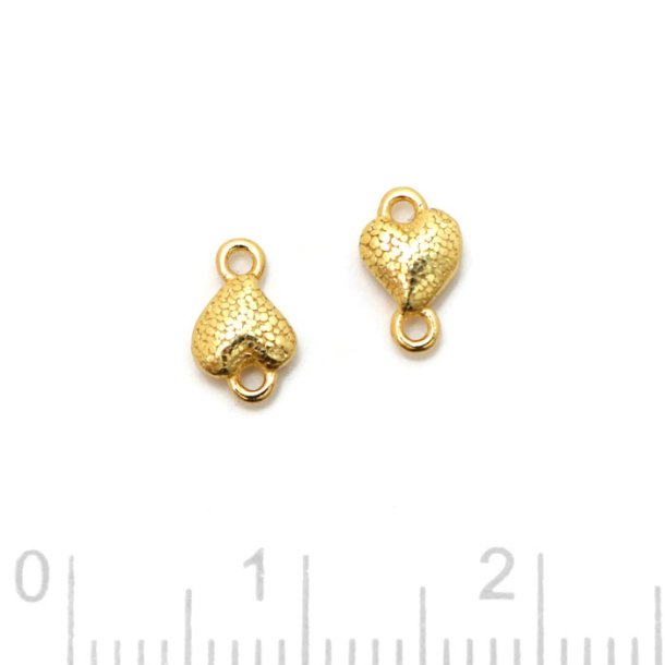Small link, hammered heart with two eyes, gold-plated silver, 7.5x4.5 mm, 2 pcs