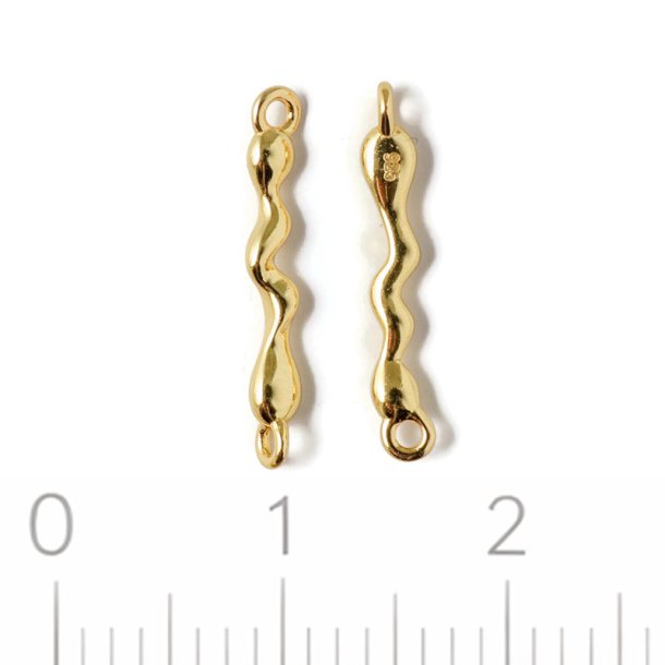 Mellemled, b�lget stav med 2 �jer, forgyldt s�lv, 16,5x2 mm, 1 par