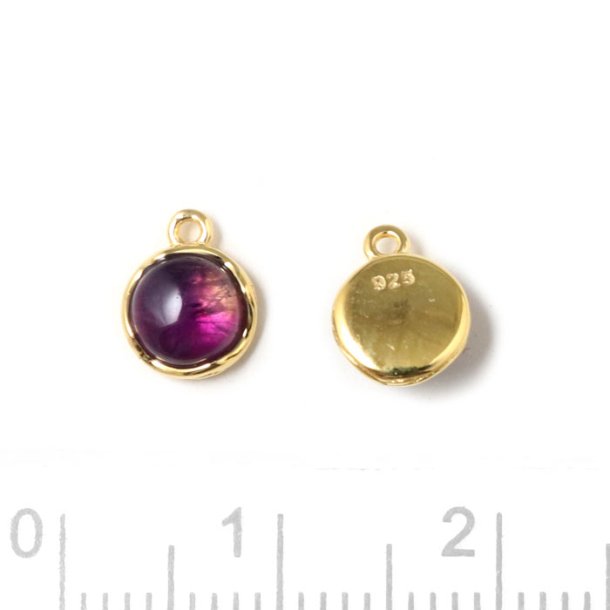Pendant with Amethyst cabochon, round, gold plated silver, 8x6.5mm, 1pc