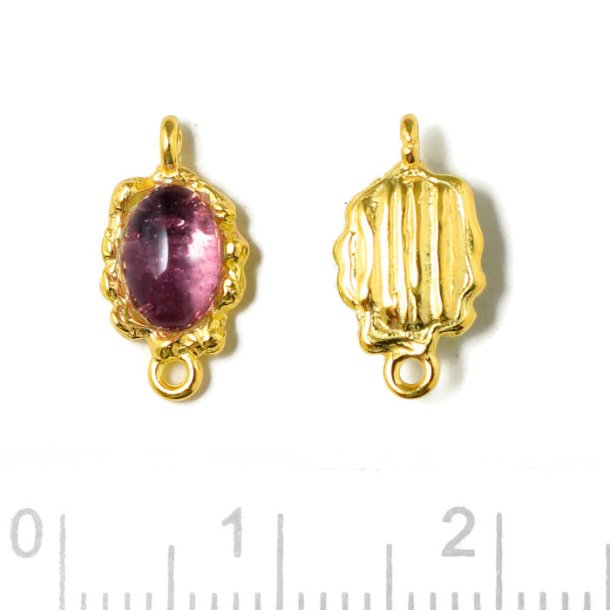 Link, uneven socket with oval Amethyst, gold plated silver, 13x7mm, 1 pc
