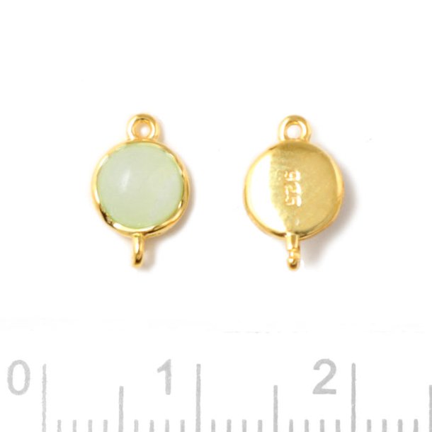 Link with light aventurine cabochon, round, gold plated silver, 10x6.5mm, 1pc