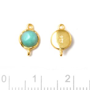 Link with amazonite cabochon, round, gold plated silver, 10x6.5mm, 1pc
