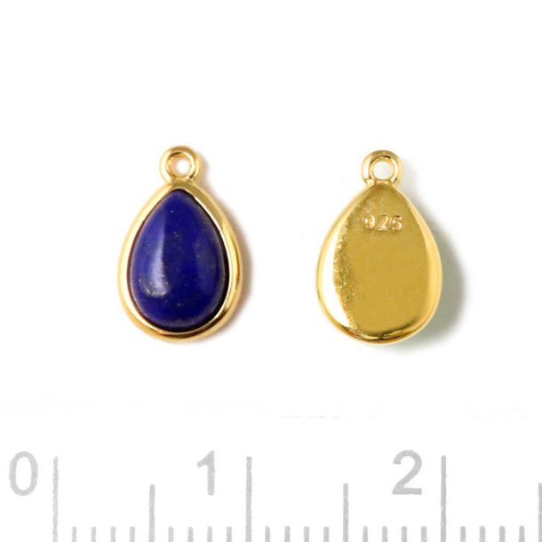 Pendant with blue Lapis lasuli, gold plated silver, 10x6.5mm, 1pcs
