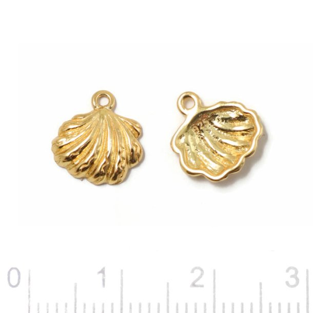 Pendant, Seashell with loop, gold plated silver 10x10.5mm, 1pc