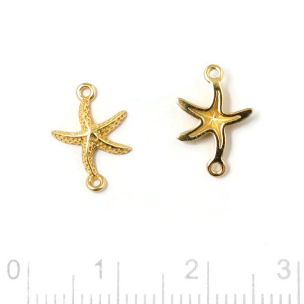 Link, starfish with 2 loops, gold plated silver, small version, 12x8,5mm, 2pcs
