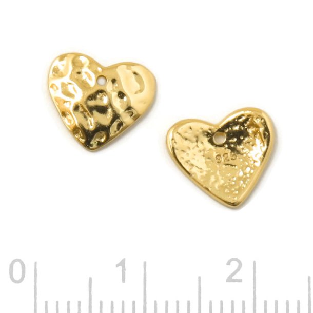 Heart pendant, slightly curved, hammered surface, gold-plated silver, 10x9 mm, 1 pc