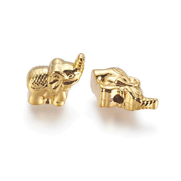 Elephant bead, gold plated brass, 12x6x11mm, holesize 1.8mm, 4pcs.