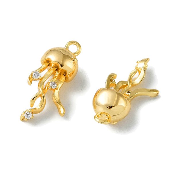 Jellyfish pendant, durable gold-plated brass, 17x9x5 mm, hole 1.2 mm, 2 pcs.