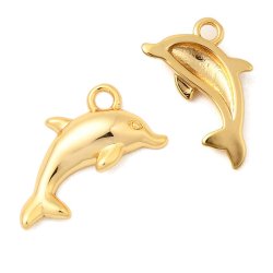 Dolphin pendant, 18k gold-plated brass, 11x14 mm, 2 pcs