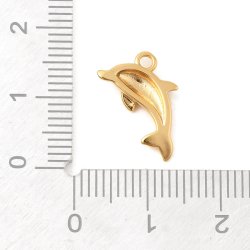 Dolphin pendant, 18k gold-plated brass, 11x14 mm, 2 pcs