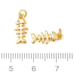 Fish skeleton, pendant with ring, 18K gold-plated brass, 14.5x6.5 mm, 2 pcs
