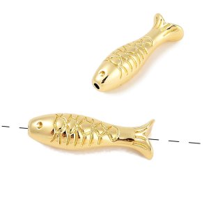 Oval bead shaped like a fish, 18K gold-plated brass, 17.5x6mm, 2 pcs