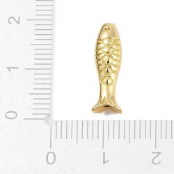 Oval bead shaped like a fish, 18K gold-plated brass, 17.5x6mm, 2 pcs