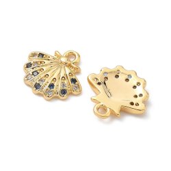 Shell shape, charm with blue and clear zirconia, 18K gold-plated brass, 11.5x12.5 mm, 2 pcs
