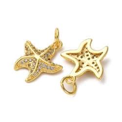 Starfish pendant with clear CZ, 18K gold-plated brass, 15x13.5mm, 1 pcs
