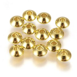 Zwischenperle, vergoldeter Stahl, Rundelperle, 6x3 mm, 10 Stck