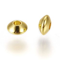 Zwischenperle, vergoldeter Stahl, Rundelperle, 6x3 mm, 10 Stck