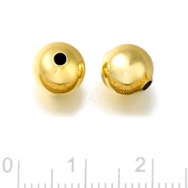 Bead, hollow, gold-plated brass, diameter 8 mm, 30 pcs.
