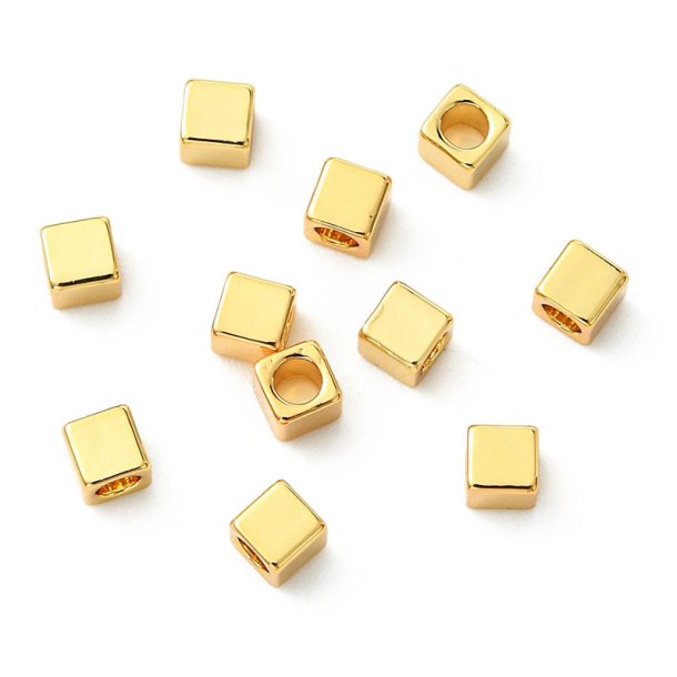 Quadratische kubische Perle, 18 Karat vergoldetes Messing, 3x3x3 mm, 10 Stck