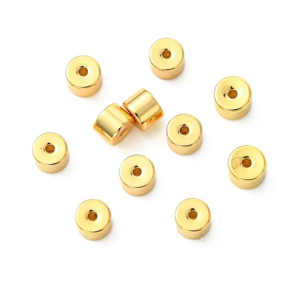 Cylinderformet perle, 18K forgyldt messing, 4x4x3 mm, 6 stk.