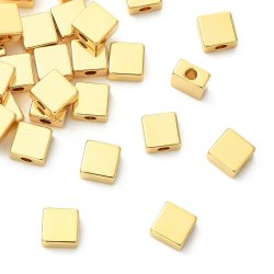 Quadratische flache Perle, 18 Karat vergoldetes Messing, 6x6x3 mm, 6 Stck