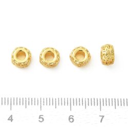 Perle mit ethnischem Muster, rund, 18K vergoldet, 7x4,5 mm, 6 Stck