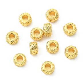 Perle mit ethnischem Muster, rund, 18K vergoldet, 7x4,5 mm, 6 Stck