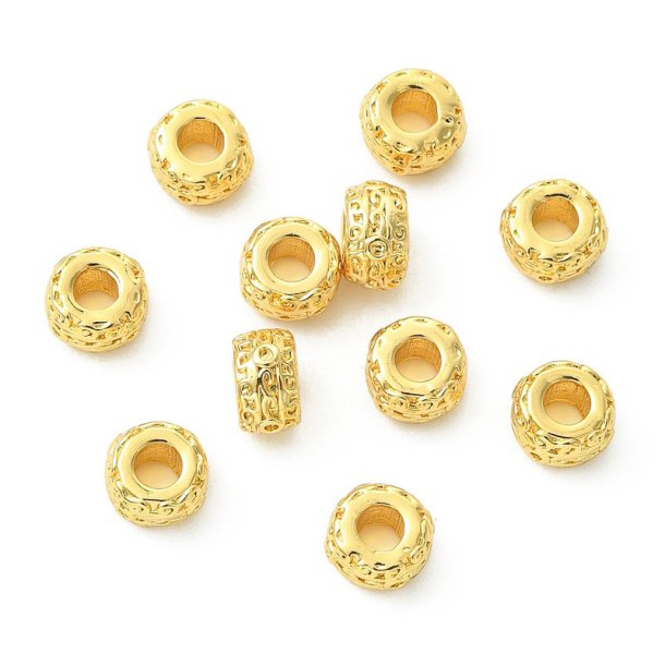 Perle mit ethnischem Muster, rund, 18K vergoldet, 7x4,5 mm, 6 Stck