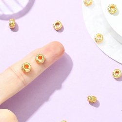 Perle mit ethnischem Muster, rund, 18K vergoldet, 7x4,5 mm, 6 Stck