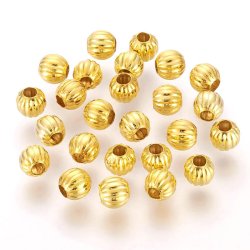 Perle mit Rillen, vergoldetes Messing, 6 mm, 20 stk.