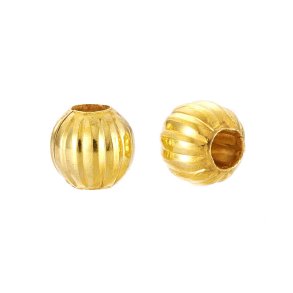 Gilded brass bead with grooves, 6mm, 20pcs.