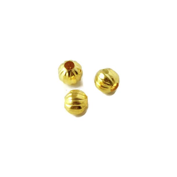 Gilded brass bead with grooves, 6mm, 10pcs.
