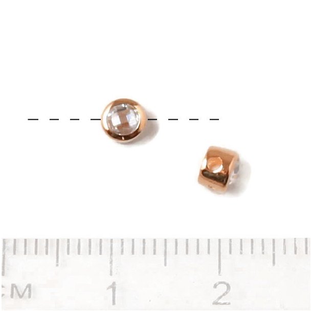 Bead with crystal, rose gilded silver, 4x3mm, 2pcs.