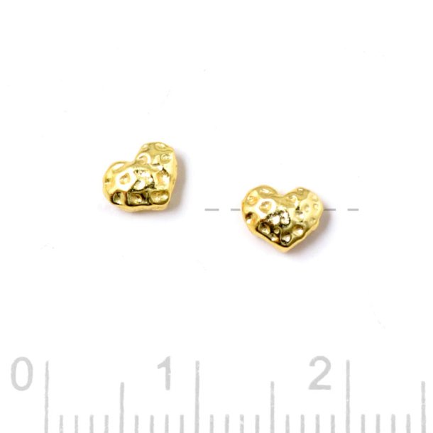 Small heart, bead with hammered surface, gold-plated silver, 4,2x5,5 mm, 1 pc