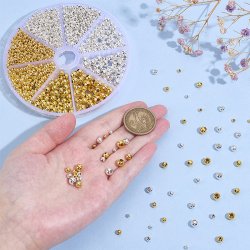 Perlenmix in Schachtel, versilbertes und vergoldetes Messing, 4 Gr��en-Box