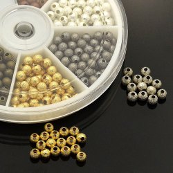 Perles�t, stardustoverflade. messing perler, blandede farver, 4 mm, ca. 350 stk., 1 s�t