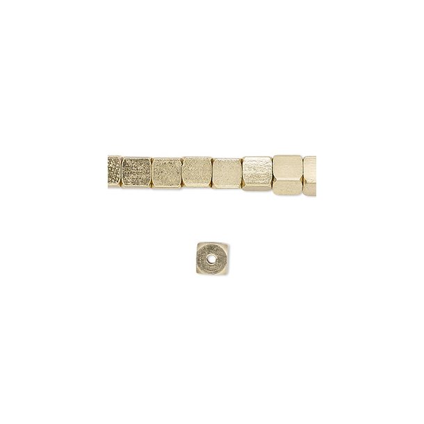 small massive cube beads, softened corners, gilded brass, 3x3mm, 10pcs