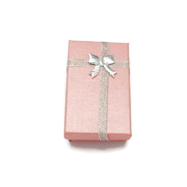 Gift box for jewelry, pink with silver bow, 80x50x27mm, 2pcs.