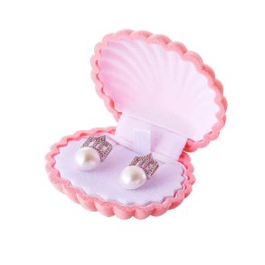 Gift box for earrings and studs, shell, pink with velour inlay, 60x50x30 mm, 1 piece