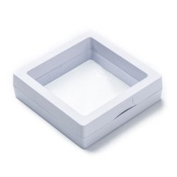 Displayrahmen mit klarer PE-Stretchfolie, weier Kunststoff, mit weier Kartonage, 7x7x2 cm, 1 Stk