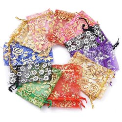 Schmuckbeutel, zufllig gemischte Farben mit Muster, Organza ca. 7x9 cm, 10 Stck