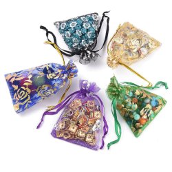 Schmuckbeutel, zufllig gemischte Farben mit Muster, Organza ca. 7x9 cm, 10 Stck