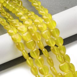 Glasperle, ganzer Strang, Cat-eye-Look, Herz, gelb, 10x10x4,5 mm. 39 Stck