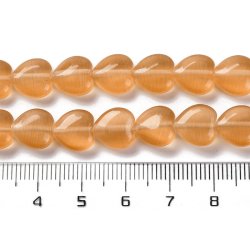 Glasperle, ganzer Strang, Cat-eye-Look, Herz, orange, 10x10x4,5 mm. 39 Stck