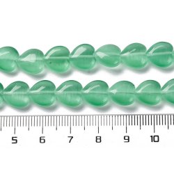 Glasperle, ganzer Strang, Cat-eye-Look, Herz, meergrn, 10x10x4,5 mm. 39 Stck