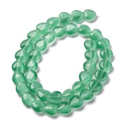 Glasperle, ganzer Strang, Cat-eye-Look, Herz, meergrn, 10x10x4,5 mm. 39 Stck