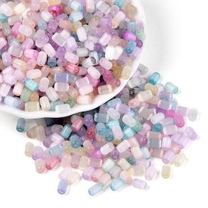 Cat-eye Perlen, gemischte pastellfarben, l�ngliche Perlen, 6x4 mm, ca. 70 Stck