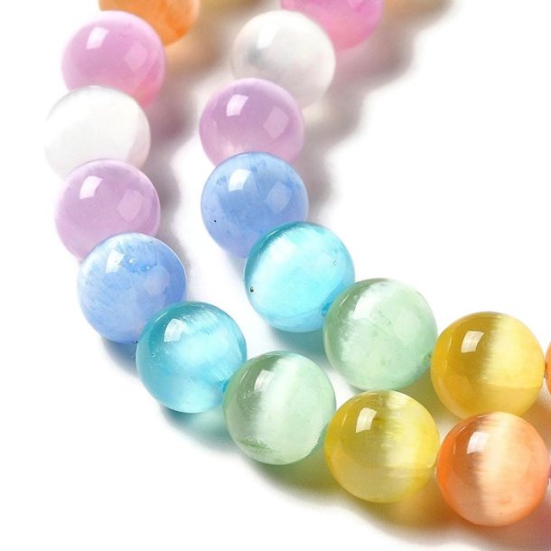 Selenite, dyed, mix light colors, round bead, 10 mm, 6 pcs
